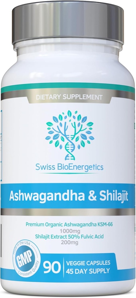 Ashwagandha & Shilajit - Ashwagandha KSM-66 1000 mg & Purified Shilajit 200 mg (% 50 Fulvic Acid) - Yapay dolumlar, Binders veya Akış Agents - Vegans için Uygun