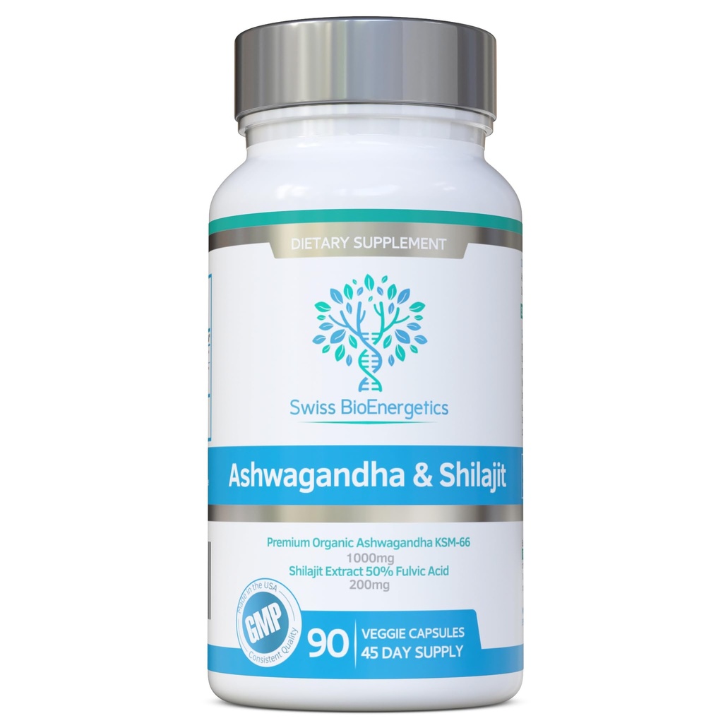 Ashwagandha & Shilajit - Ashwagandha KSM-66 1000 mg & Purified Shilajit 200 mg (% 50 Fulvic Acid) - Yapay dolumlar, Binders veya Akış Agents - Vegans için Uygun