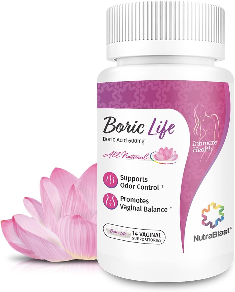NutraBlast Boric Acid Vaginal Suppories - ABD'de %100 Pure Made - Boric Life Intimate Health Support (14 Count)