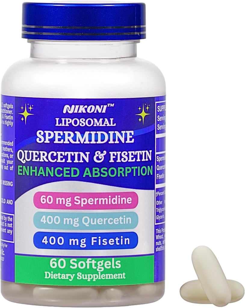 Nikoni Liposomal spermidine, Quercetin, Fisetin 860mg Supplement for Health Aging, Cellular Renewal, Cognitive Function 60 Softgelsss