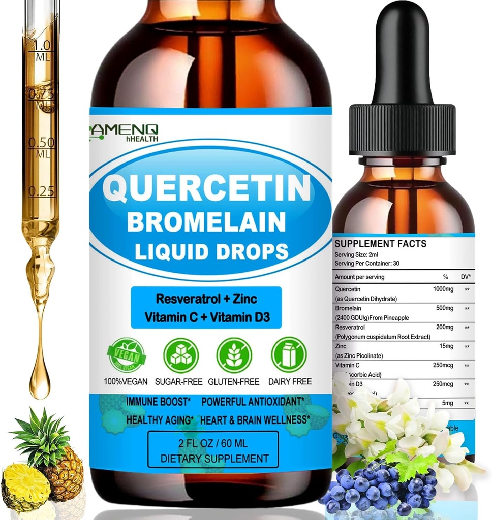C ve çinko ile Quercetin - Quercetin Sıvı Durağı - Bromelain - çinko Quercetin - Repiratory Health & Body's Response to Occasional Allergies