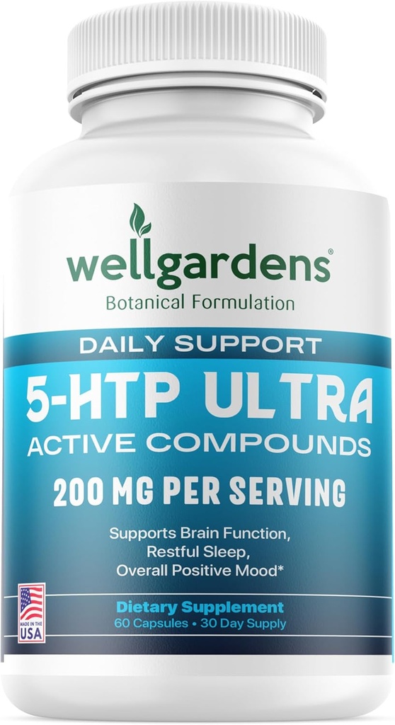 100% Saf 200 MG 5-HTP Sağlıklı Uyku ve İyilik İçin Ultra - Destek Mood, Stres, Uyku - 5HTP Kalsiyum ile Tamam - 60 5HTP 200 mg Capsules, 30 Hizmet