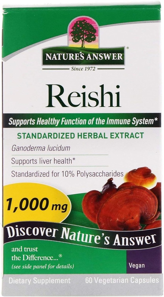 Nature's Answer Reishi Mushroom Standardized Capsules, 60-Count | Immune Support | Cardiovascular Health | Liver Support