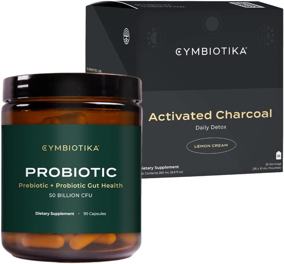 CYMBIOTIKA Probiyotik 50 Milyar CFU & Aktif Charcoal Liquid Supplement, Erkekler ve Kadınlar için Sağlıklı Digestion, Stomach Detox & Digestive Relief, Helps Alleviate Gas & Bloating, Easy to Use