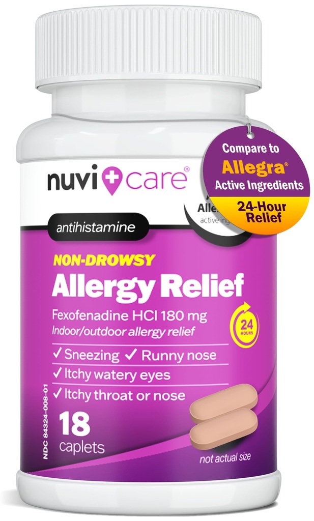 Fexofenadine 180mg 24 Saat - Fexofenadine Allergy 180 mg Antihistamin for Antihistamin, Hives, Runny Nose, Itching, Karşılaştırmalı Antiegra 24 Saat Drowsy Antivirüs Tıp (18 Count)