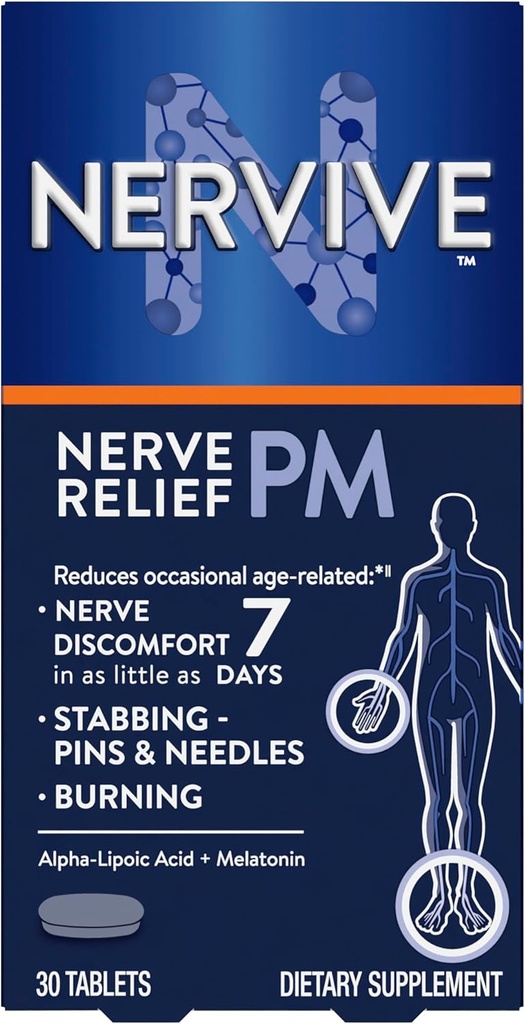 Nervive Nerve Relief PM, Occasional Nerve Discomfort II, Sleep Aid, 7 Günde Çalışmak, Stabbing, Yanan, Alfa Lipoic Acid, Melatonin, B Vitaminleri, Turmeric, Ginger, Nervive Supplement, 30 ct