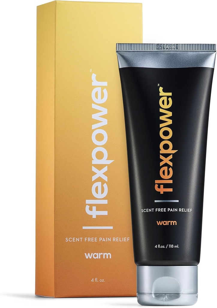 Flexpower Warm Pain Relief Lotion – 4 oz. Scent-Free, Fast-Acting, Therapeutic Muscle & Joint Pain Relief Cream for Athletes, Sports Recovery, Everyday Soreness - Non-Greasy, Made in USA