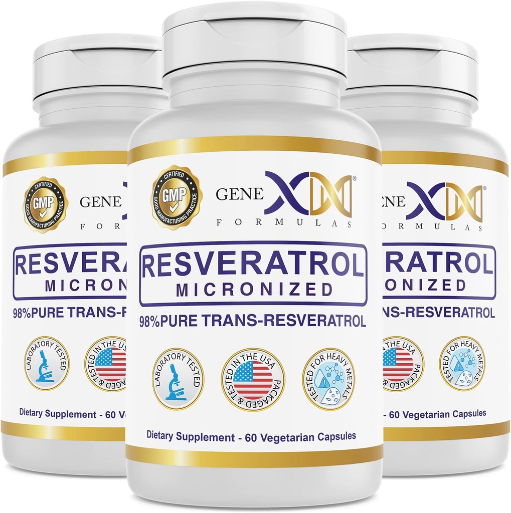 Genx Formulas 98 Saf Trans-Resveratrol ile BioPerine® ile Aborpsiyon (3 Pack) Micronized, Lab-Tested, Tam Stabilized Resveratrol 600 mg - 180X Trans-Resveratrol Capsules for Health Aging