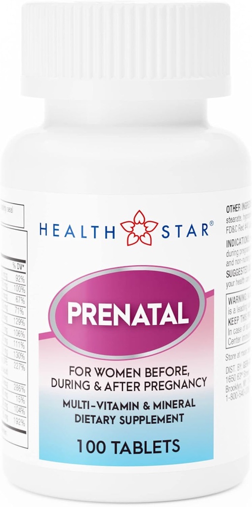 GeriCare Προγεννητική πολυβιταμίνη από την HealthStar για υγιή μαμά και μωρό - Φολικό + βιταμίνη C + βιταμίνη D + σίδηρο + ασβέστιο + B12-100 Tabletισκία