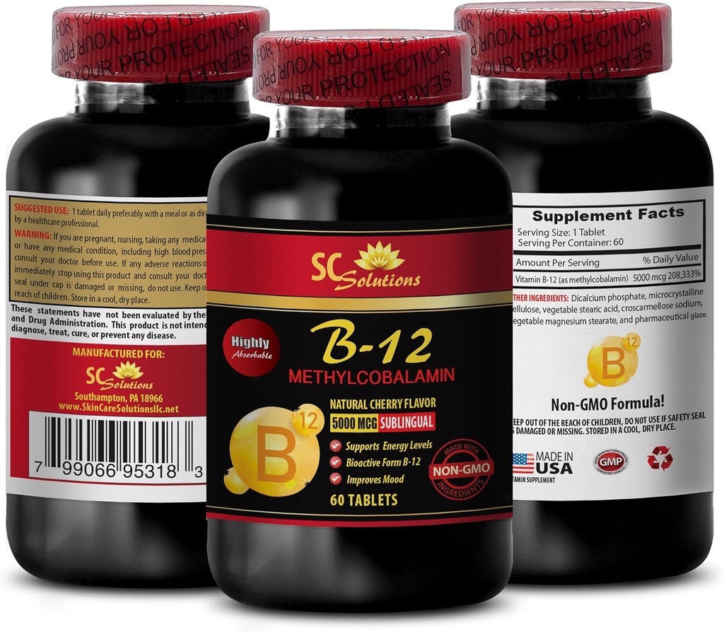 Metilcobalamin folic asit - METHYLCOBALAMIN VITAMIN B-12 5000 - 50 yaş üstü erkekler için enerji takviyeleri, gençler için enerji takviyeleri, dayanıklılık & stamina, bağışıklık artışı, b 12 - 1 Şişe 60 Tab