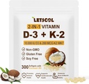 2in-1 Vitamin D3 K2 Supplement Softgel, D3 10000 IU ve Vitamin K2 200 mcg, K2 MK7 with D3 Vitamin Support Immune, Heart, Joint, Teeth & Bone Health