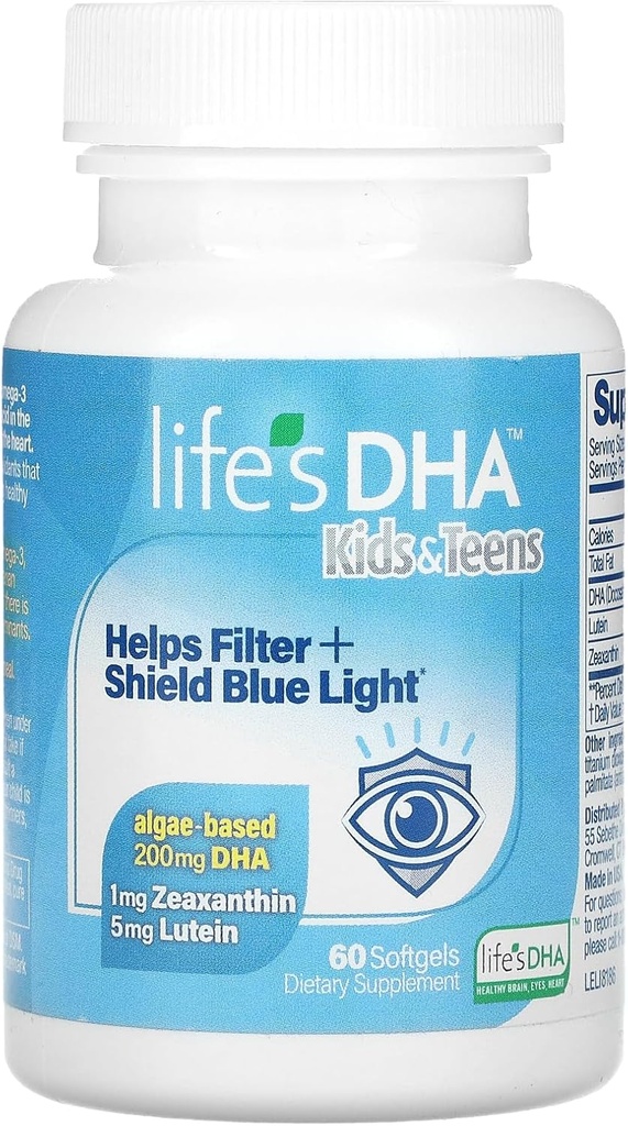 Life's DHA Kids & Young with Lutein – Helps Filter & Shield Blue Light – Daily Supplement to Support Eye Health and Brain Health - Non-GMO - 60 Softgels, Multigels