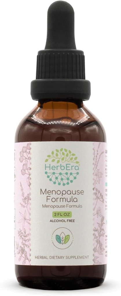 HerbEra Menopause Formula B60 Alkol-Free Extract Tincture, Tempd Liquid Drops Natural Vitex Berry, Licorice Root, Motherwort, Dong Quai Root, Burdock Root, Black Cohosh Root. 2 Fl Oz