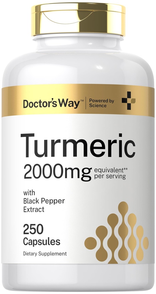 Doktor'un Way Turmeric Curcumin Supplement 2000 mg | 250 Capsules | Black Pepper Extract | Non-GMO, Gluten Free Complex