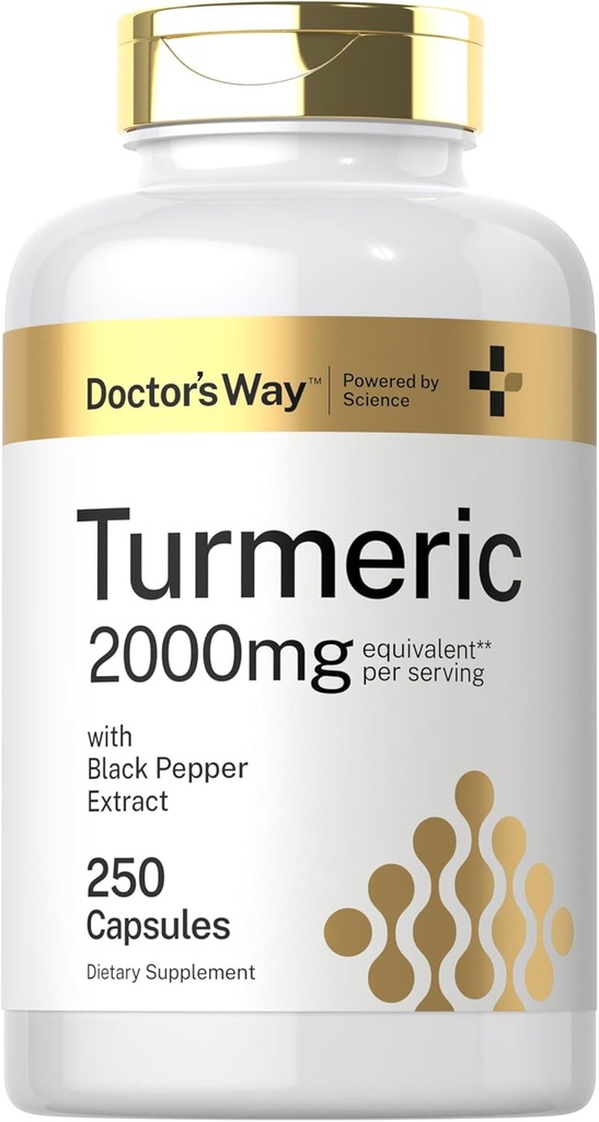 Doktor'un Way Turmeric Curcumin Supplement 2000 mg | 250 Capsules | Black Pepper Extract | Non-GMO, Gluten Free Complex