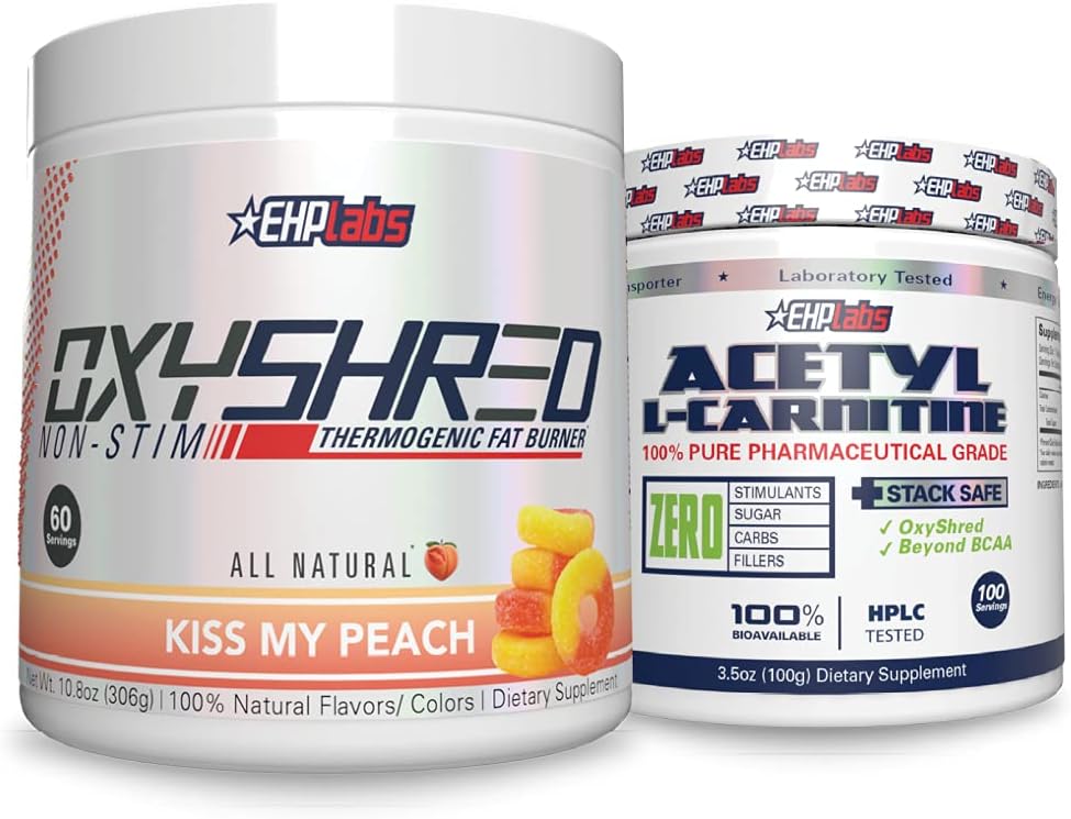 EHP Labs Non-Stim + Acetyl Bundle - OxyShred Thermogenic Pre Workout Powder & Shredding Supplement - Acetyl L-Carnitine - Supports Natural Energy Production, Aids Metabolism, & Healthy Brain Function