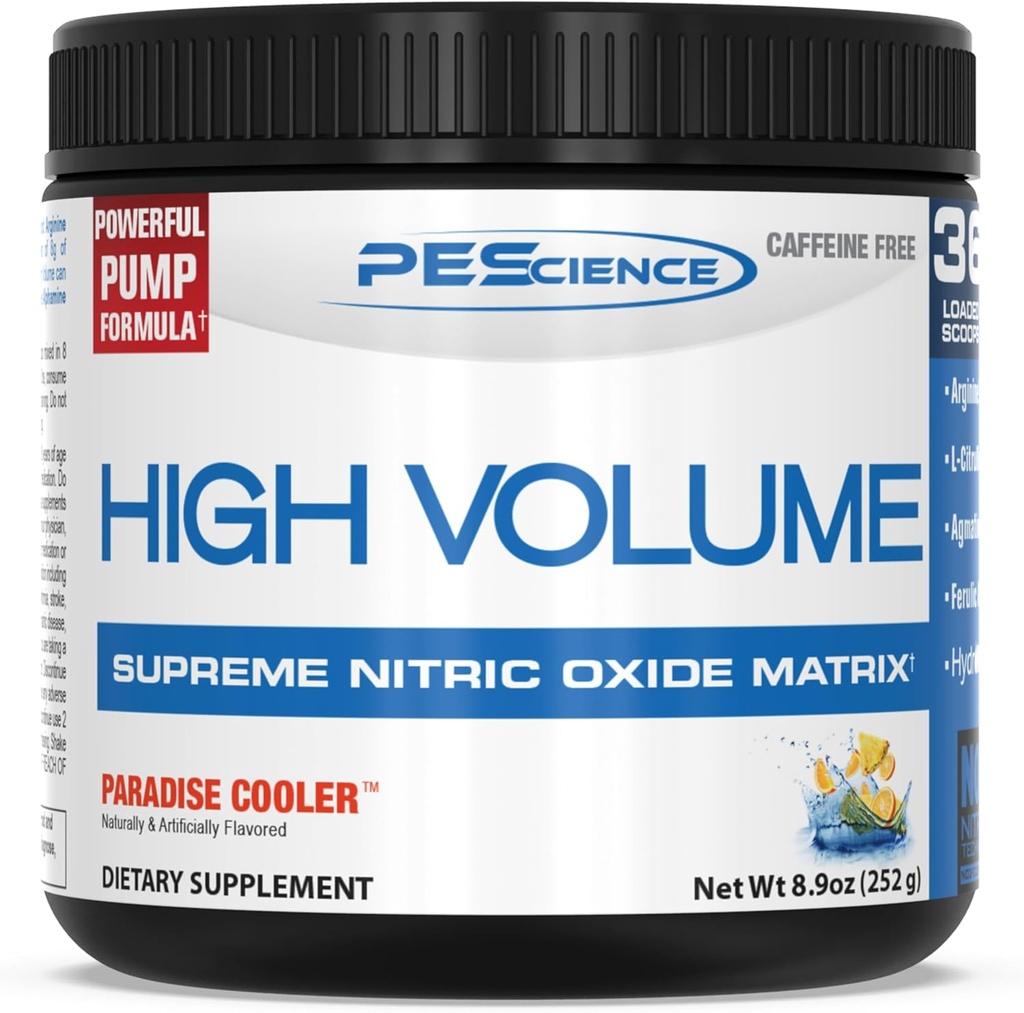 PEScience High Volume Caffeine Free Pump Pre Workout, Paradise Cooler, 252 Gram