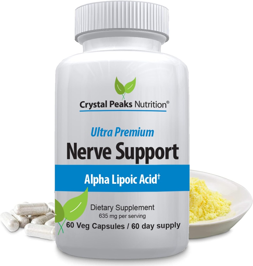 Nerve Support Supplement - Natural Vitamins with 650 mg non-GMO ALA Alfa Lipoic Acid – Premium Nerve Support Supplement - Hands & Feet - Tingling, Numbness - 60 Veggie Capsules