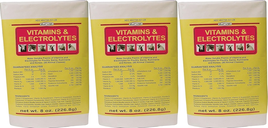 (3 Pack) DURVET 136028 vitamin ve elektrolit, 8 oz3