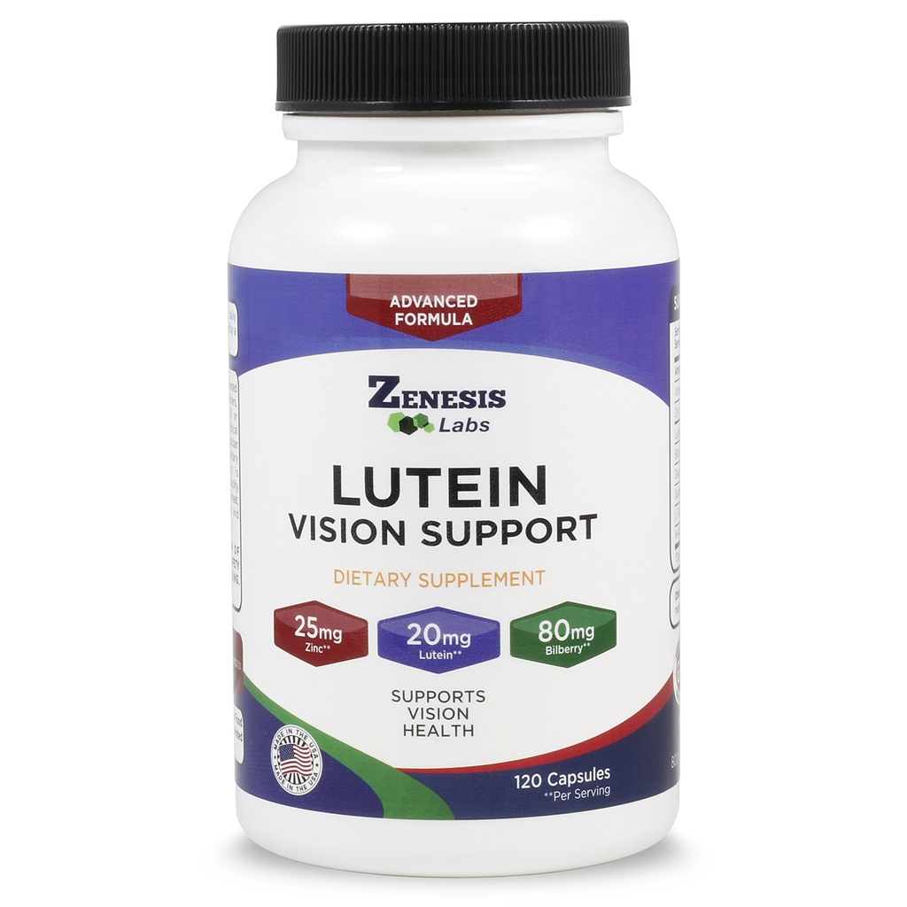 Zenesis Labs Lutein Vision Support - Essential Eye Vitamin - Bilberry, Beta-Carotene, çinko, Grapeseed & Other Minerals - 120 Capsules - 60 Day Supply