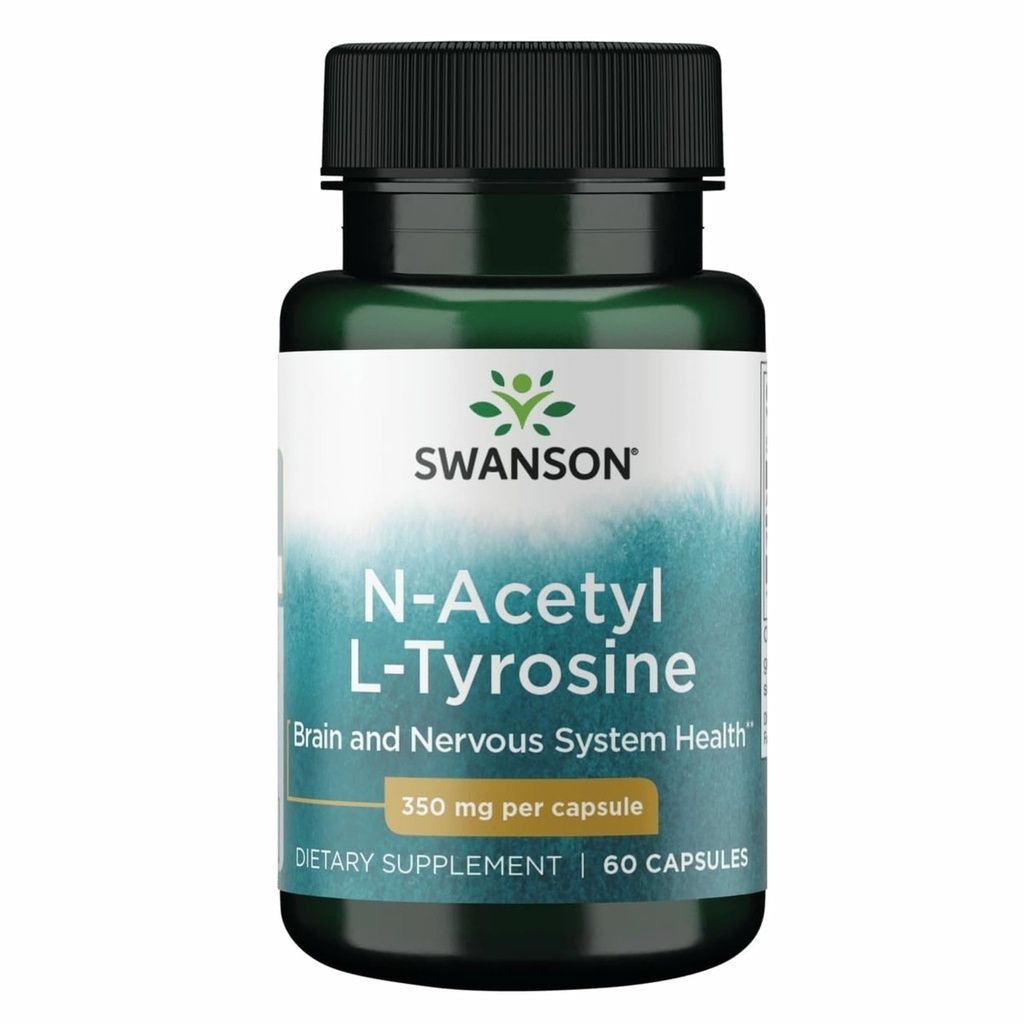 Swanson N-Acetyl L-Tyrosine - Amino Asit Supplement Supporting General Brain Health & Central Nervous System Function - Supports Mood & Cognitive Health - (60 Capsules, 350 mg Her) 4 Pack