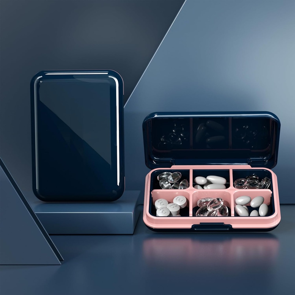 Pill Box Sular Seyahat Pill Case Portable Daily Pill Container Pill Sahibi 6 Vitamin için Kombine Hazırlanan Pocket Compact Medicine Organizer,Fish Oils,Supplements,Medication (Large Blue)