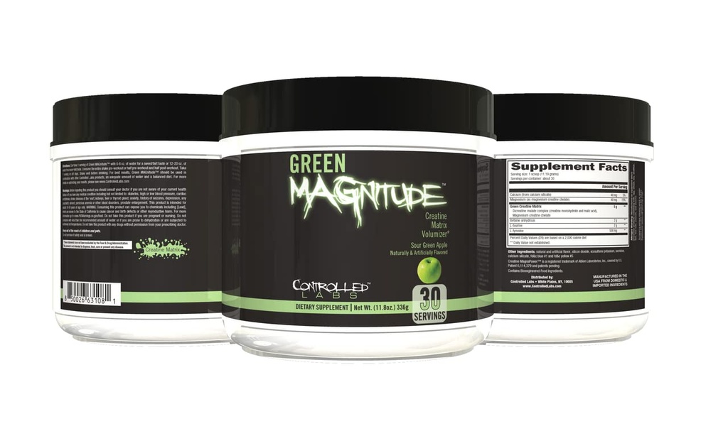 ΕΛΕΓΜΕΝΟ LABS Πράσινο συμπλήρωμα μεγέθους, Synergistic Creatine Formula Powder, προωθεί τη δύναμη, Stamina, και την απόδοση, (Sour Green Apple, 30 εξυπηρετούν)