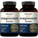NatureBell 2 Pack Magnezyum Citrate 500 mg, 480 Capsules | 2in-1 with Fat uli Vitamin C | Pure Elemental Form | Filler Free, Non-GMO, No Gluten