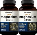 NatureBell 2 Pack Magnezyum Citrate 500 mg, 480 Capsules | 2in-1 with Fat uli Vitamin C | Pure Elemental Form | Filler Free, Non-GMO, No Gluten