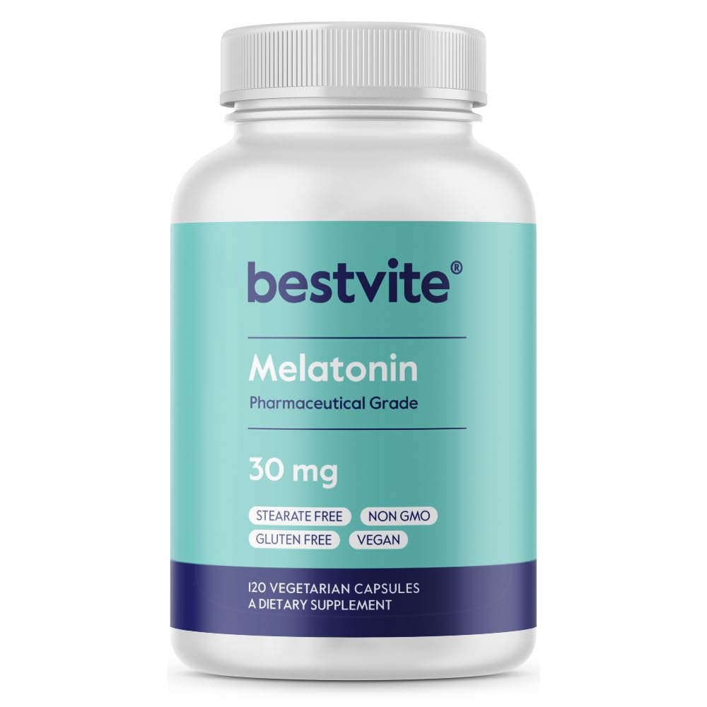 BESTVITE Melatonin 30 mg (120 Vejetaryen Capsules) - Stearates - Vegan - GMO - Gluten Ücretsiz - Yüksek Dose Melatonin