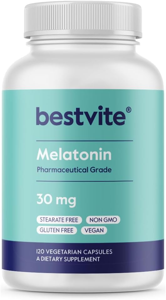 BESTVITE Melatonin 30 mg (120 Vejetaryen Capsules) - Stearates - Vegan - GMO - Gluten Ücretsiz - Yüksek Dose Melatonin