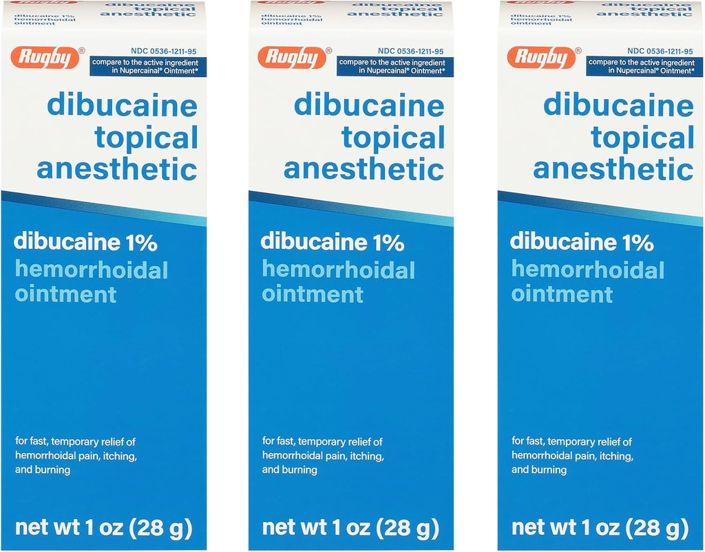 Rugby Dibucaine Topical Anesthetic% 1 Hemorrhoid Ointment - Itching ve Yanan için Ağrı Yardımı Kremi, Hemorrhoid Tedavisi, Anti Itch Cream 1 Oz (3)