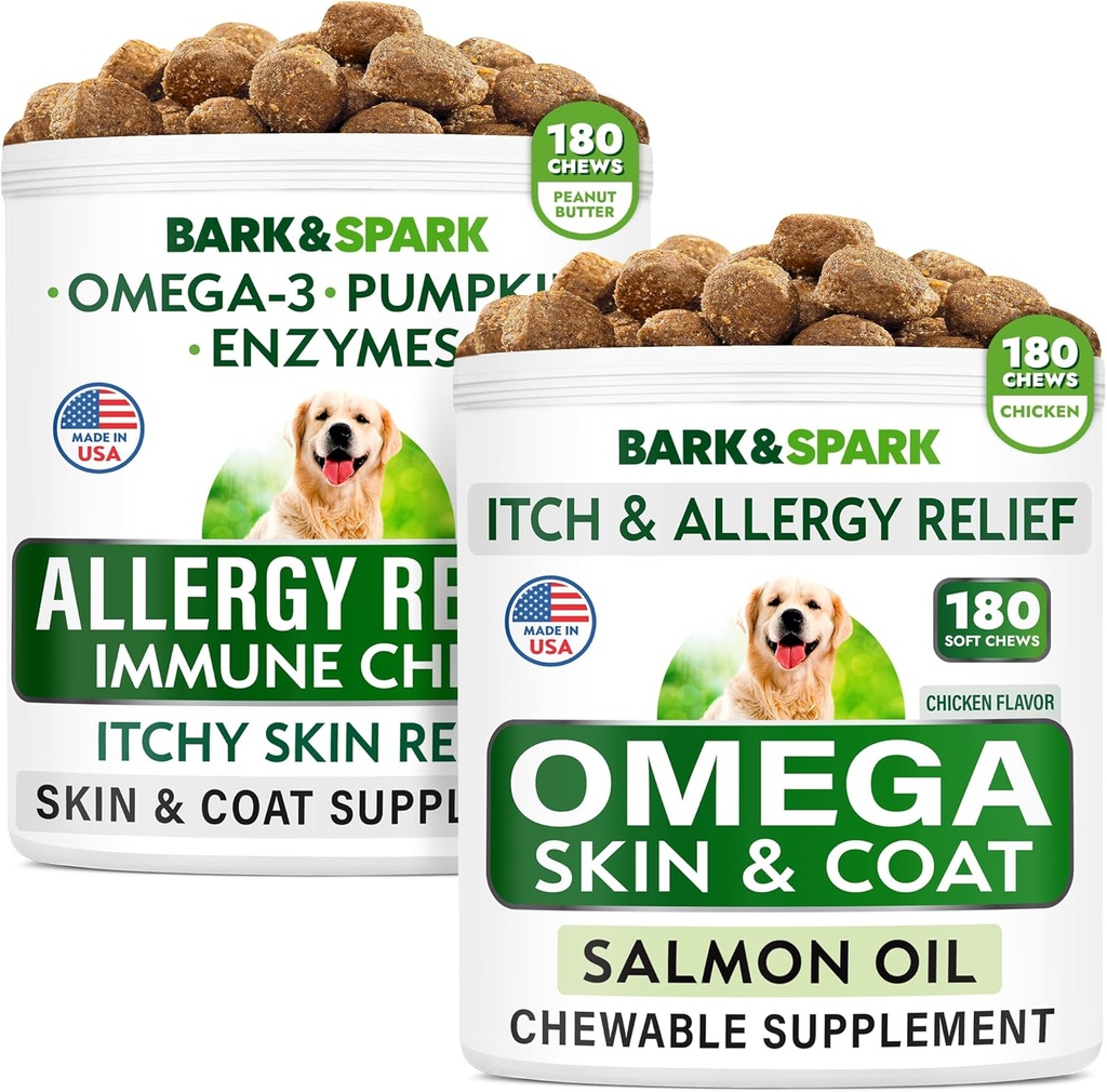 Anti-Itch Skin & Coat + Skin Alerjisi - Omega 3 Fish Oil + EPA & DHA Fatty Asit - Itching & Paw Licking + Ortak Sağlık - 360 Chews - ABD'de Yap