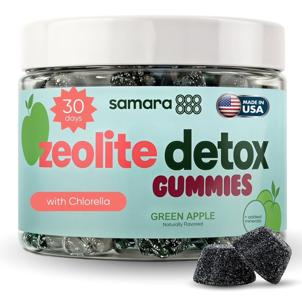 Çocuklar ve Yetişkinler için Zeolit Detox, Ağır Metal Zeolit & Chlorella Detox Gummies, Aktif Charcoal, Gentle Daily Toxin Çocuklar ve Yetişkinler için Temiz, 60 Green Apple Vegan Gummies