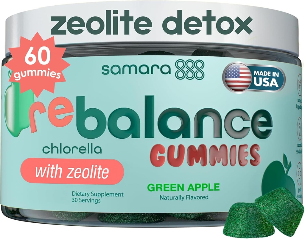 Ζεόλιθος Detox για παιδιά & ενήλικες, Heavy Metal Zeolite & Chlorella Detox Gummies, Εναλλακτική λύση σε ενεργοποιημένο καρβουνάκι, απαλή καθημερινή τοξίνη καθαρισμού για παιδιά & ενήλικες, 60 Green Apple Vegan Gummies