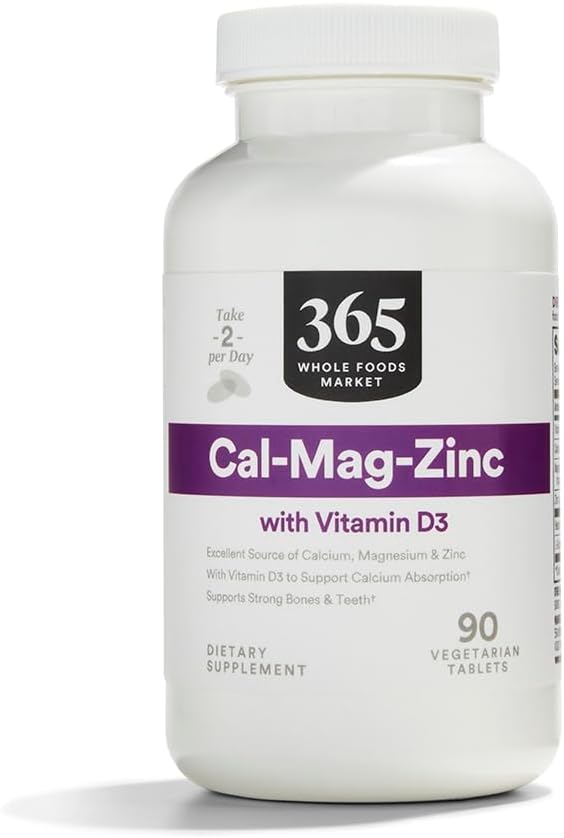 365 από Whole Foods Market, Cal-Mag-Zinc με βιταμίνη D3, χορτοφάγος, 90 κόμης