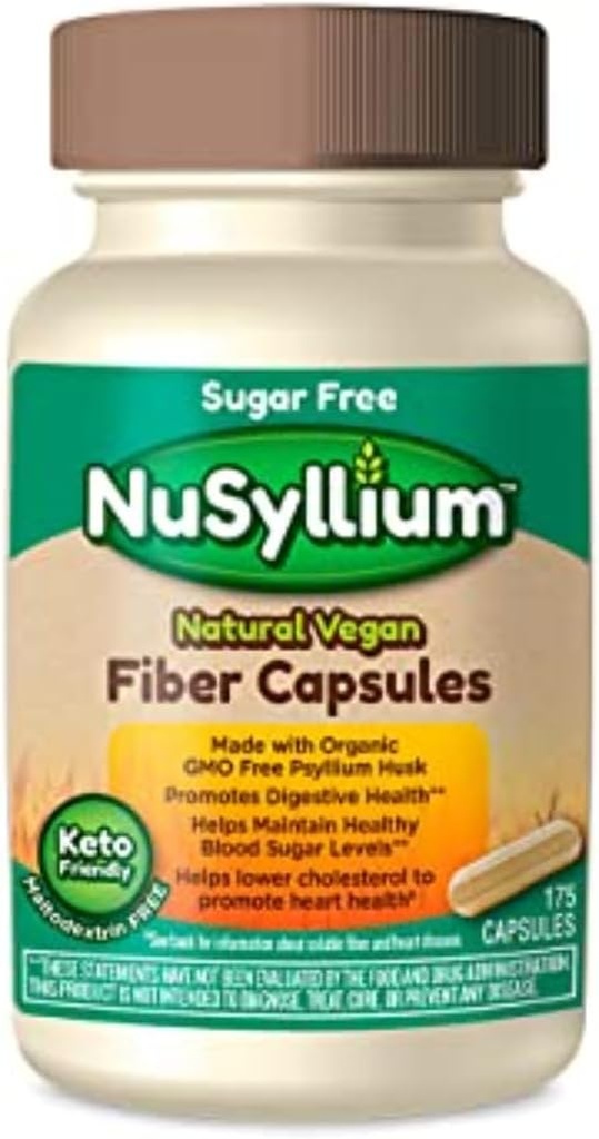 NuSyllium Psyllium Husk Capsules, Organik, USDA Sugar Free, Vegan, 175 Kont, Keto-Friendly Diyetary Fiber Supplement, Digestive Health *
