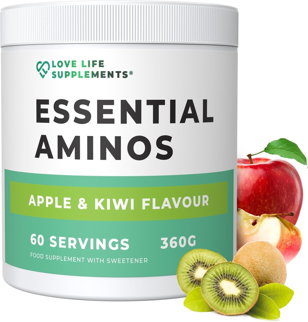 Συμπληρώματα Ζωής Αγάπης EAA Amino Acids Powder, All 9 Essential Amino Acids Συμπεριλαμβανομένων BCAA's και 2 Grams Leucine per Serving, Apple & Kiwi Flavour, 348g - 60 Servings (5g of EAA's per Service)