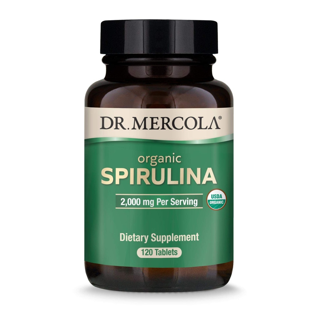 Dr. Mercola Organik Spirulina - 2.000 mg - USDA Organik - Normal Detoxification & Immune Health - Tüm Gıda Superfood - Non-GMO, Gluten-Free & Soy-Free - 120 Tabletler