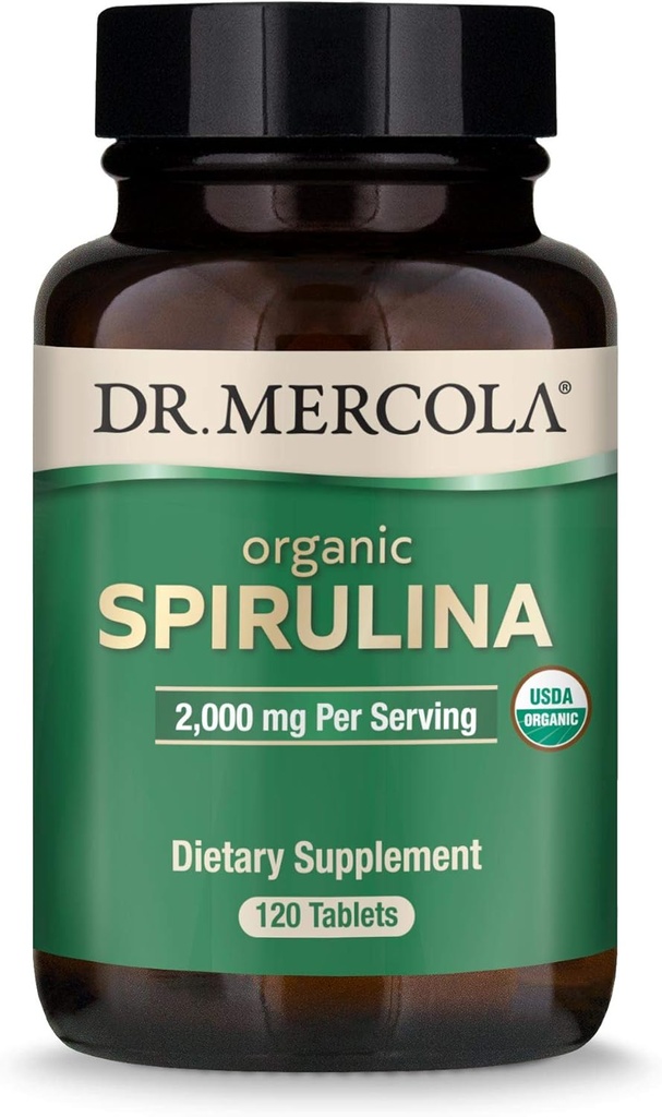 Dr. Mercola Organik Spirulina - 2.000 mg - USDA Organik - Normal Detoxification & Immune Health - Tüm Gıda Superfood - Non-GMO, Gluten-Free & Soy-Free - 120 Tabletler
