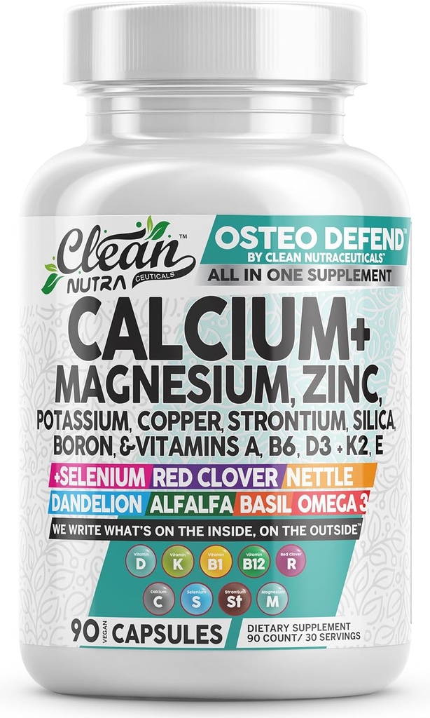 Allin1uba Magnezyum Çinko Tamam Pyum, Bakır, Strontium, Silica, D3 K2, Boron, Vitamin B1 B12 Red Clover Herb Alfalfa Basil Pills for Men & Women Clean Nutra Osteo
