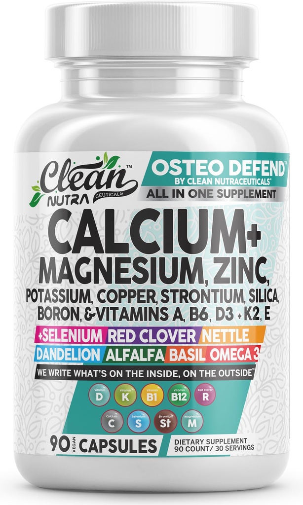 Allin1uba Magnezyum Çinko Tamam Pyum, Bakır, Strontium, Silica, D3 K2, Boron, Vitamin B1 B12 Red Clover Herb Alfalfa Basil Pills for Men & Women Clean Nutra Osteo