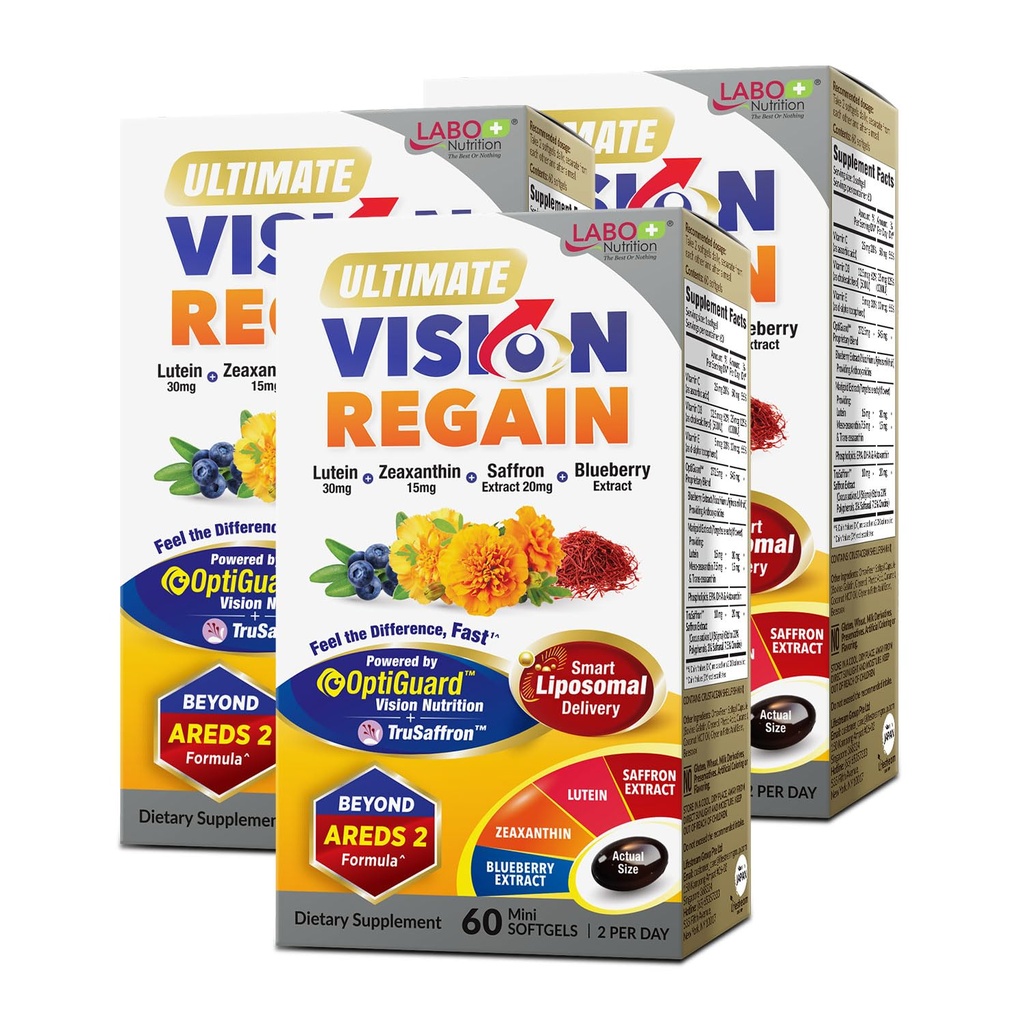 LABO Beslenme Ultimate VisionREGAIN, Eye Vitamin Beyond AREDS 2 Formula ile Lutein, Zeaxanthin, Saffron Extract, Blueberry for Macular & Retinal Health, Eye Fatigue, Night Vision Support 60 Countsx3