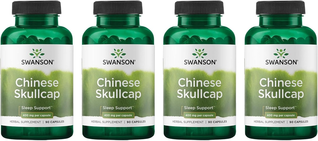 Swanson Çin Skullcap - Herbal Supplement Rahatlama ve Uyku Desteği - Flavonoid Formula Soothe Nerves - (90 Capsules, 400 mg Her,) (4 Pack)