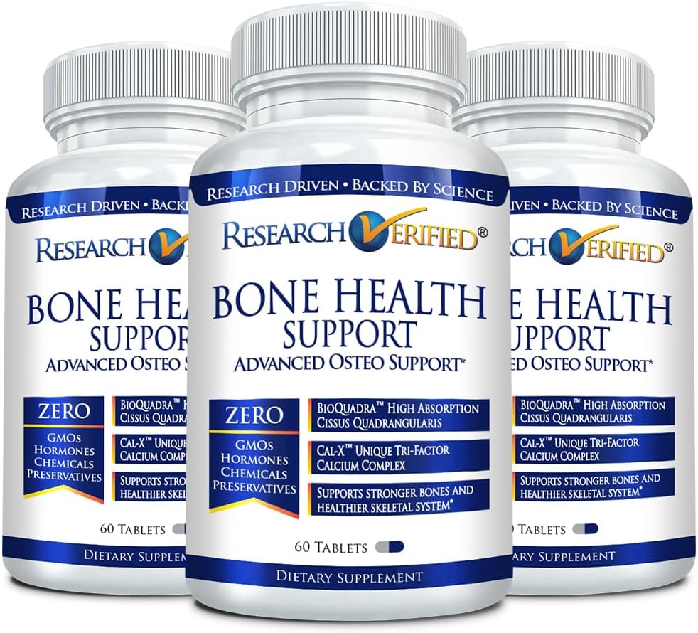 Research Verified Bone Health Support - Rebuild Bone Mass - Triple Calcium Complex, Vitamin D3, Vitamin K2, Soy Isoflavones, BioPerine - 180 Tablets - 3 Month Supply