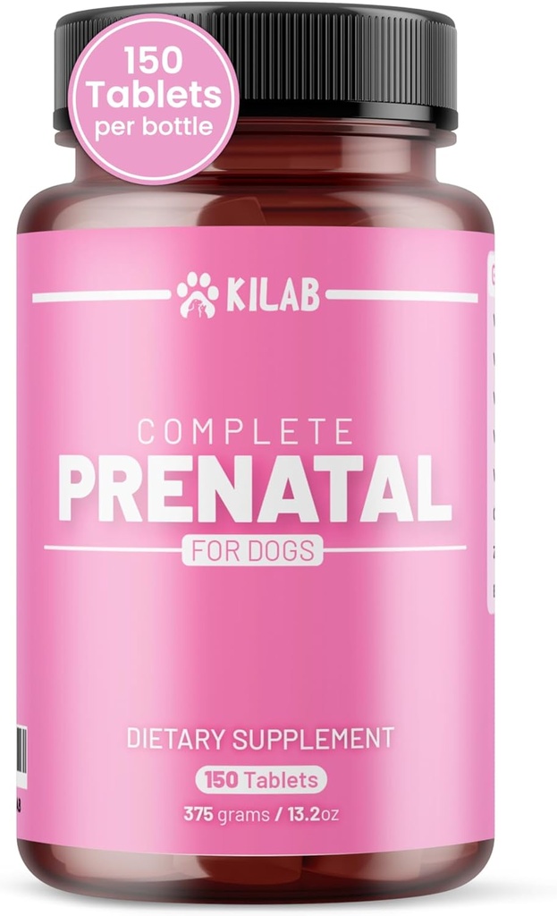 Kilab Complete Prenatal Vitamins for Dogs –150 Tablets with Iron, Choline, Zinc, DHA & Probiotics - Υποστηρίζει την Υγιεινή Ανάπτυξη & Ευεξία για τα Έγκυα, Νοσηλευτικά, & Απογαλακτιστικά Θηλυκά