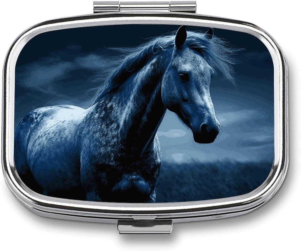 Blue Horse Pill Box 3 Karşılaştırma Meydanı Küçük Pill Case Travel Pillbox for Purse Pocket Metal Medicine Organizer Portre Pill konteynerleri Vitaminler İlaç Balık Yağı ve Supplements