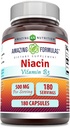 Amazing Formulas Niacin Supplement | 500 Mg Per | 180 Capsules | Non-GMO | Gluten-Free | Made in USA