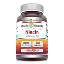 Amazing Formulas Niacin Supplement | 500 Mg Per | 180 Capsules | Non-GMO | Gluten-Free | Made in USA
