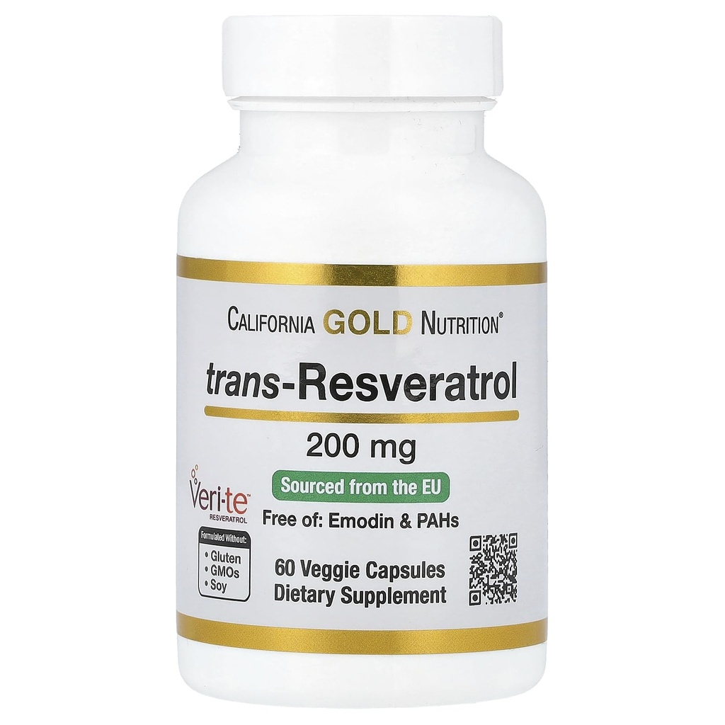 Resveratrol, 98% καθαρή Trans- ρεσβερατρόλη, Χωρίς Emodin & ΠΑΥ, Ιταλική Πηγή, 200 mg, 60 κάψουλες Veggie